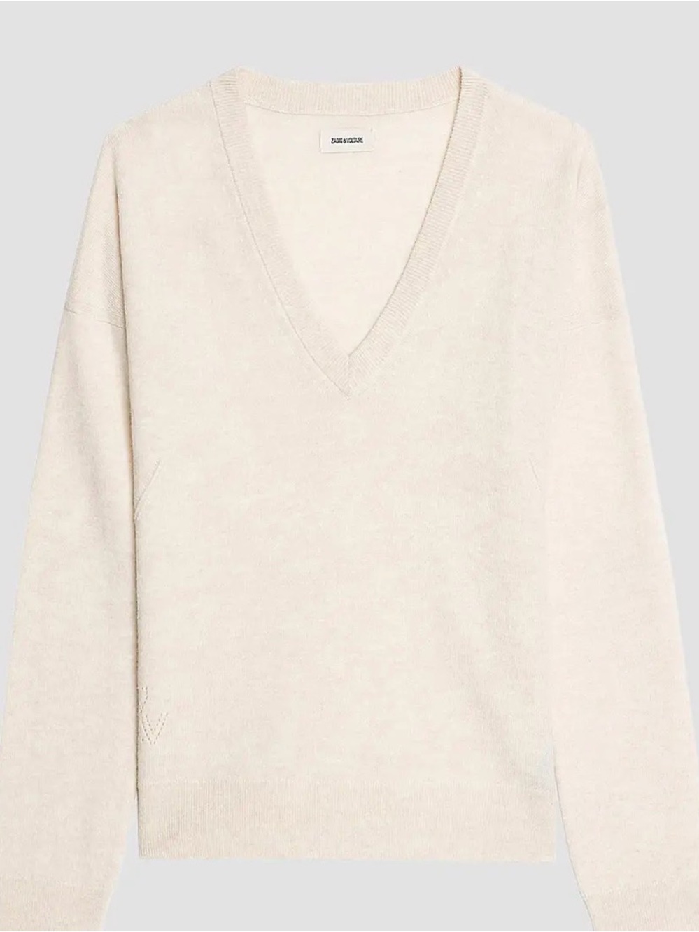 Zadig & Voltaire Cream Cotton Chevron Patch V Neck Sweater| M